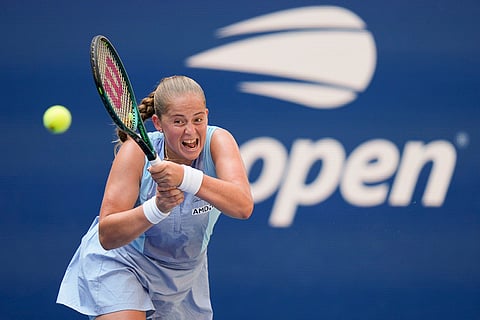 US Open 2024: Jelena Ostapenko returns a shot to Naomi Osaka during the first round of the U.S. Open